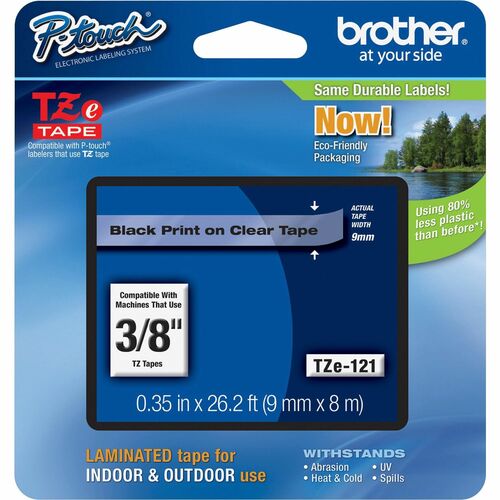 Cinta Brother TZE121 Negro sobre Transparente 9mm x 8m