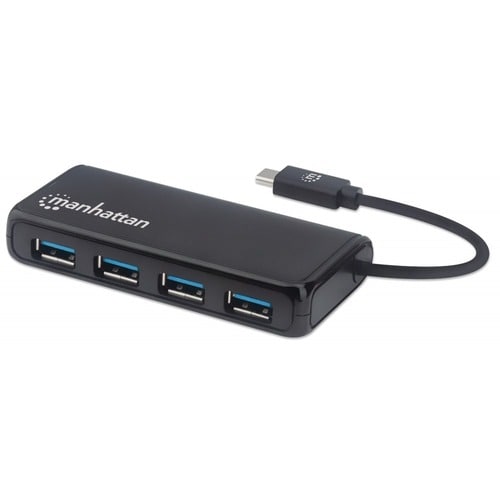 Hub Manhattan USB 3.2 Gen 1 de 4 puertos USB-A color negro