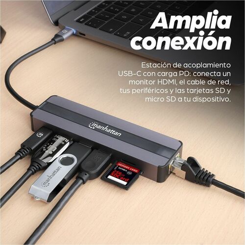 Manhattan DOCKING USB-C 7PTOS HDMI RED U SB-C PD 2USB V3.2 SDMICRO SD - imagen 7