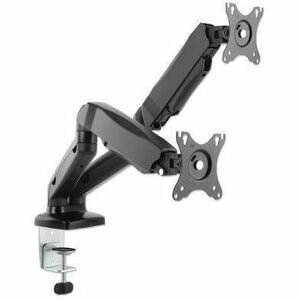 Soporte de aluminio Manhattan para dos monitores con pistones de gas, acabado negro y gestión de cables