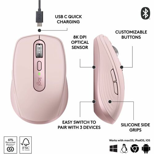 Logitech MOUSE MX ANYWHERE 3S-ROSE BLACK - imagen 7