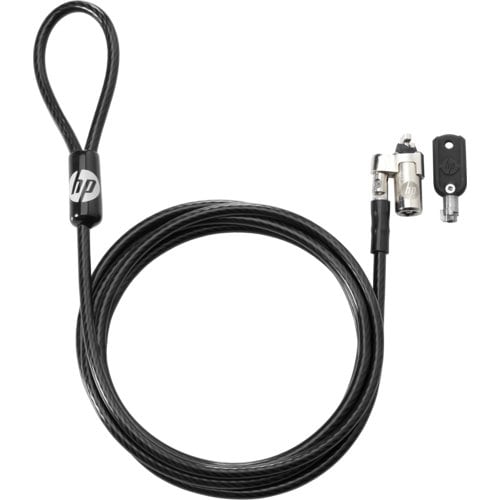 Candado de seguridad con cable HP – detalle del cabezal y cable