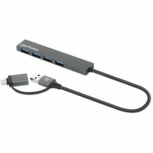 Manhattan HUB USB V3.2 4 PTOS A CON ADAPTADOR USB-C 5 GBPS