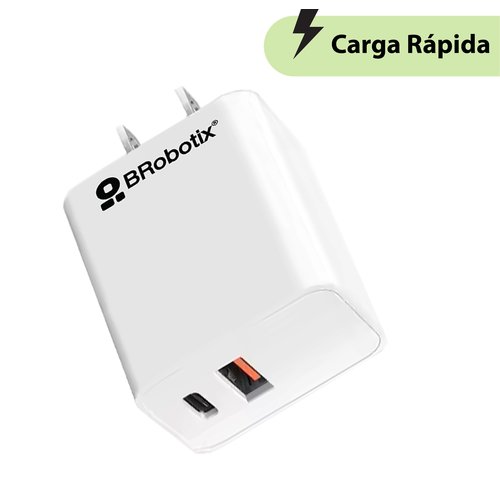 CARGADOR 38W CARGA RÁPIDA DUAL V3.0 USB-A Y USB-TIPO C, BLANCO - Vista frontal