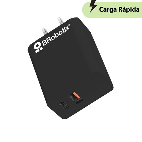 BRobotix CARGADOR 38W CARGA RPIDA DUAL V3.0 USB-A Y USB TIPO C NEGRO