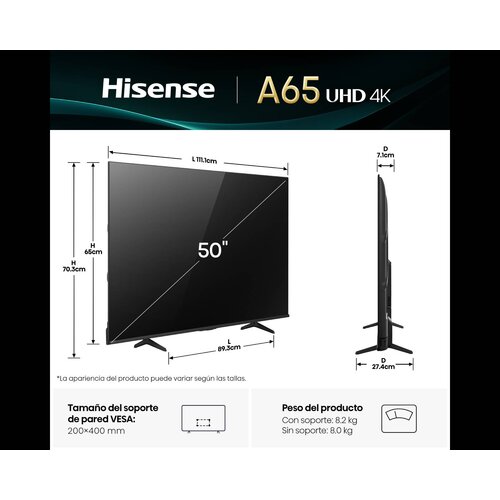 Hisense 50A65NV control remoto y detalles