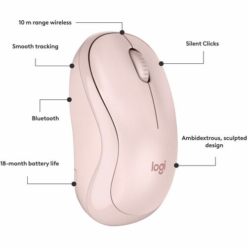 Mouse Logitech M240 Rosa - Vista Lateral