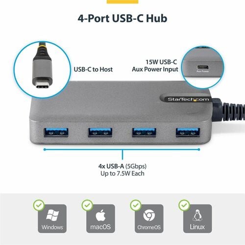 StarTech.com HUB USB-C DE 4 PUERTOS USB-A 5GBPS - ALIMENTADO POR EL BUS - imagen 2