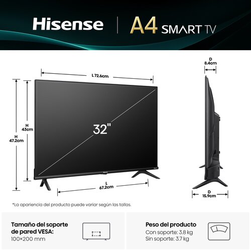 Hisense 32A4NR vista frontal