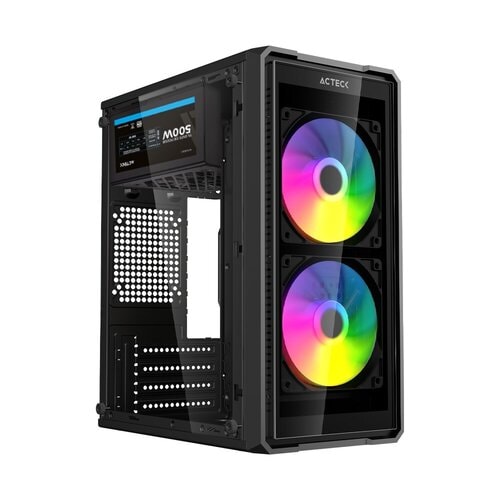 Gabinete Doom Ultra Crystal GI750C interior con ventiladores y fuente