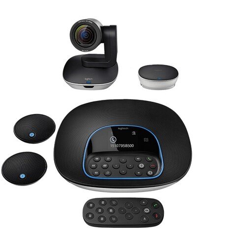Cámara Logitech Group en uso en sala de reuniones