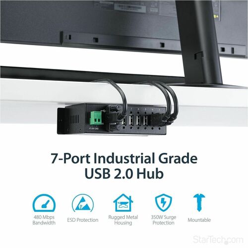 StarTech.com Concentrador USB 2.0 Industrial Vista Trasera