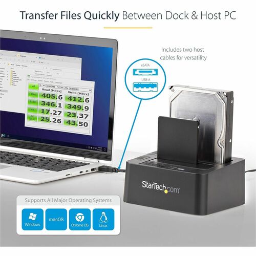 StarTech.com Dock USB 3.0 y eSATA - Vista superior con discos