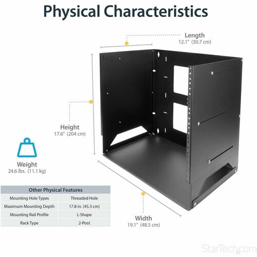 StarTech.com GABINETE RACK DE PARED CON ESTANTE INCORPORADO 8U - imagen 7