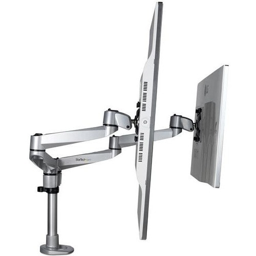StarTech.com Brazo Articulado Prémium para Dos Monitores de hasta 30"" - Soporte VESA de Altura Ajustable - Montaje Mordaza/Grommet - Plata - 2 Pantalla(s) admitidas - 68.6cm (27"") para pantalla plan