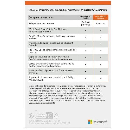 Microsoft M365 PERSONAL SPANISH SUBSCR 1YR LATAM ONLY MEDIALESS FY25H2 - imagen 2