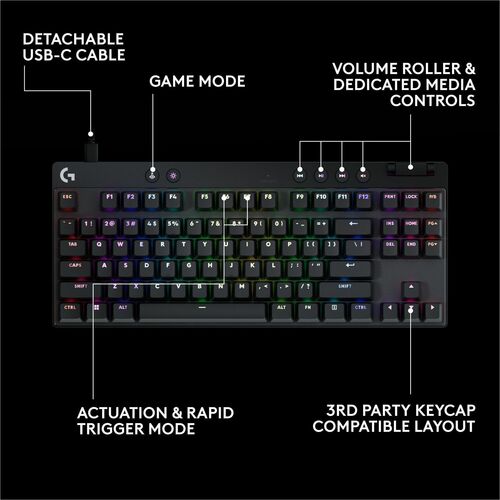 Logitech TECLADO LOGITECH G PRO X TKL RA PID BLACK INT MAG-ANALOGICO RGB USB - imagen 7