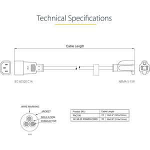 StarTech.com CABLE DE 30CM DE ALIMENTACION C14 A NEMA 5-15R PARA COMPUTADOR. - imagen 3