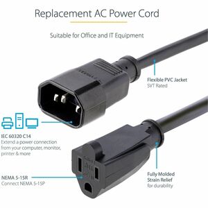 StarTech.com CABLE DE 30CM DE ALIMENTACION C14 A NEMA 5-15R PARA COMPUTADOR. - imagen 6