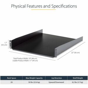 StarTech.com ESTANTE DE PROFUNDIDAD FIJA 22 PULGADAS RACK 22KG CAPACIDAD . - imagen 2