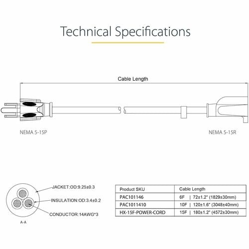 StarTech.com CABLE 1.8M EXTENSOR 14AWG NEMA 5-15R A NEMA 5-15P - imagen 4