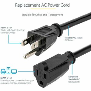 StarTech.com CABLE 4.5M 15FT DE EXTENSION NEMA 5-15P A 5-15R - imagen 2