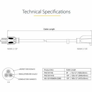 StarTech.com CABLE 4.5M 15FT DE EXTENSION NEMA 5-15P A 5-15R - imagen 4