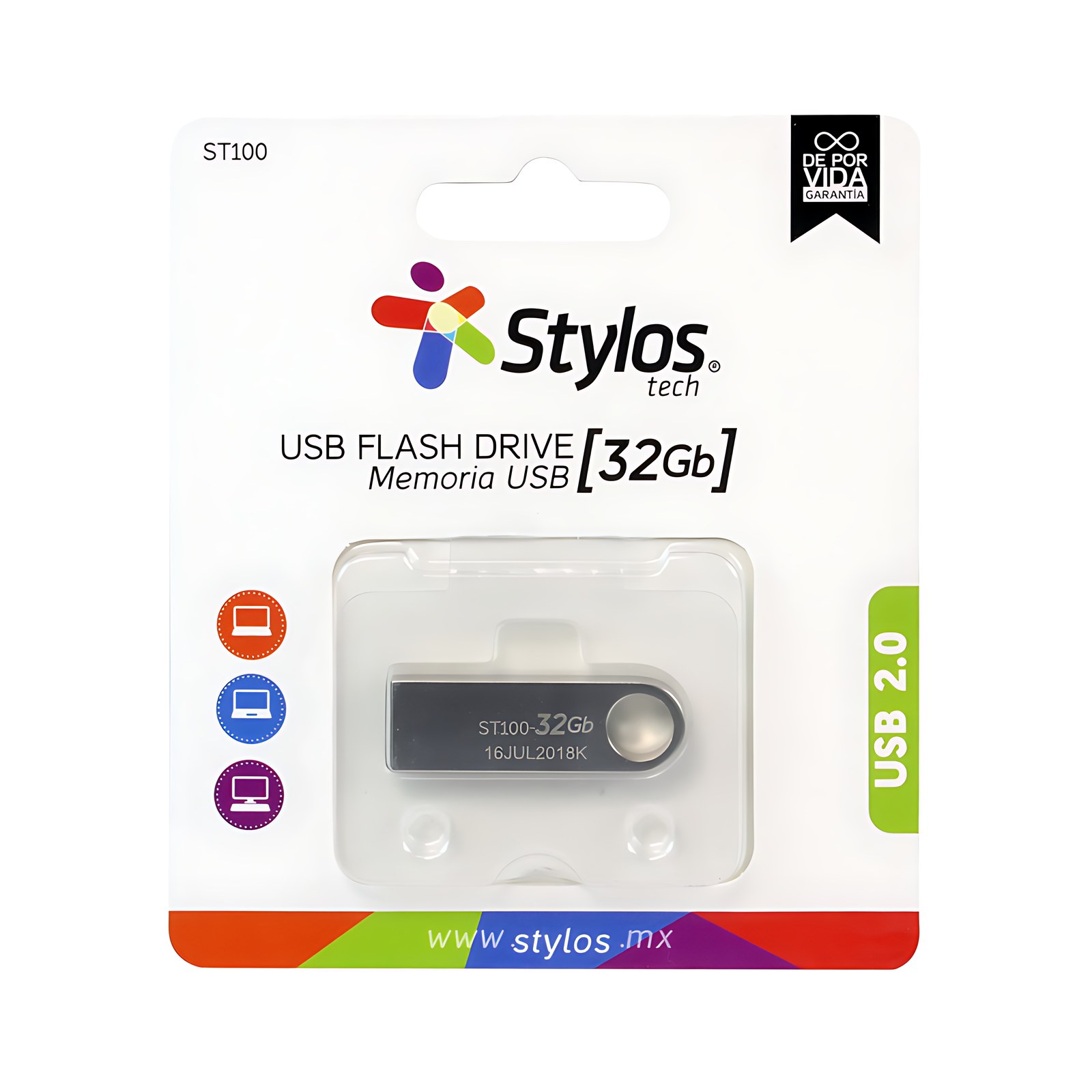 Unidad flash Stylos - 32GB - USB 2.0 - Plata - 1Año(s) Garantía