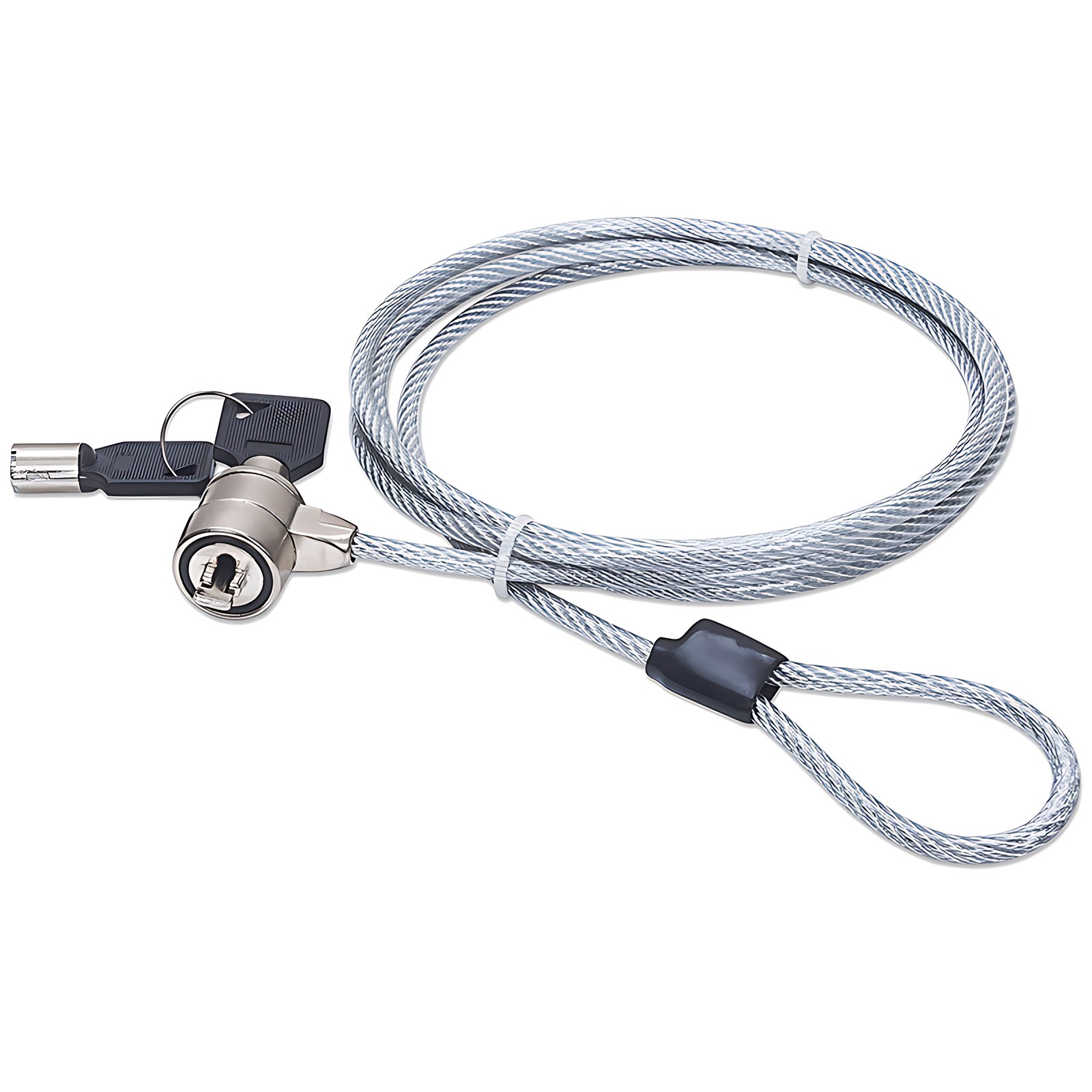 Candado De Seguridad Para Portatiles 1.5m Forro De Pvc Transparente Ranura De Seguridad (k-Slot) – 1.50m – Cierre Con Llave – Plata Transparente – Cloruro De Polivinilo (pvc), Acero, Aleación De Zinc Fundido – Para Portátil