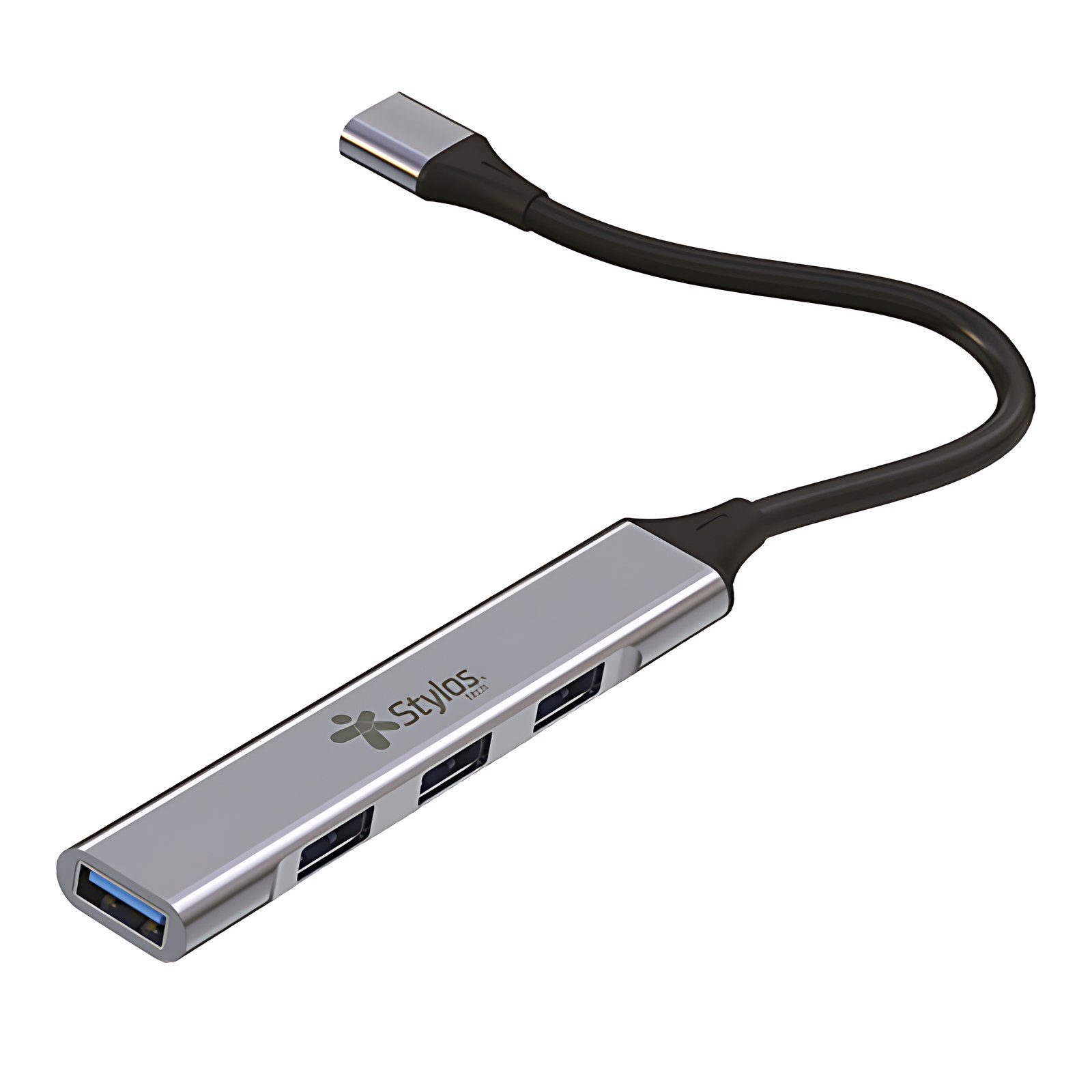 Stylos Concentrador USB - USB Tipo C - 640MB/s, 60MB/s - De Escritorio, Tableta, Unidad flash, Teclado, Disco Duro, Mouse - Pórtatil - Gris - 4 Total USB Port(s) - 3 USB 2.0 Port(s) - 1 USB 3.0 Port(s)