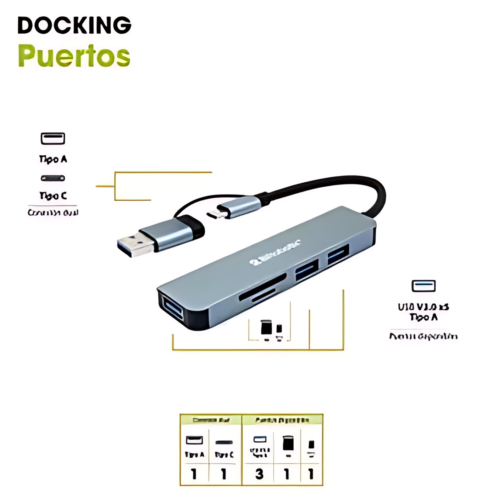 Docking 5 En 1 Usb V3.0 Conector Dual Tipo “c” Y Tipo “a”, Plug And Play, 3 Puertos Usb 3.0,  1 Lector De Tarjeta Sd Y 1 Lector De Tarjeta Micro Sd