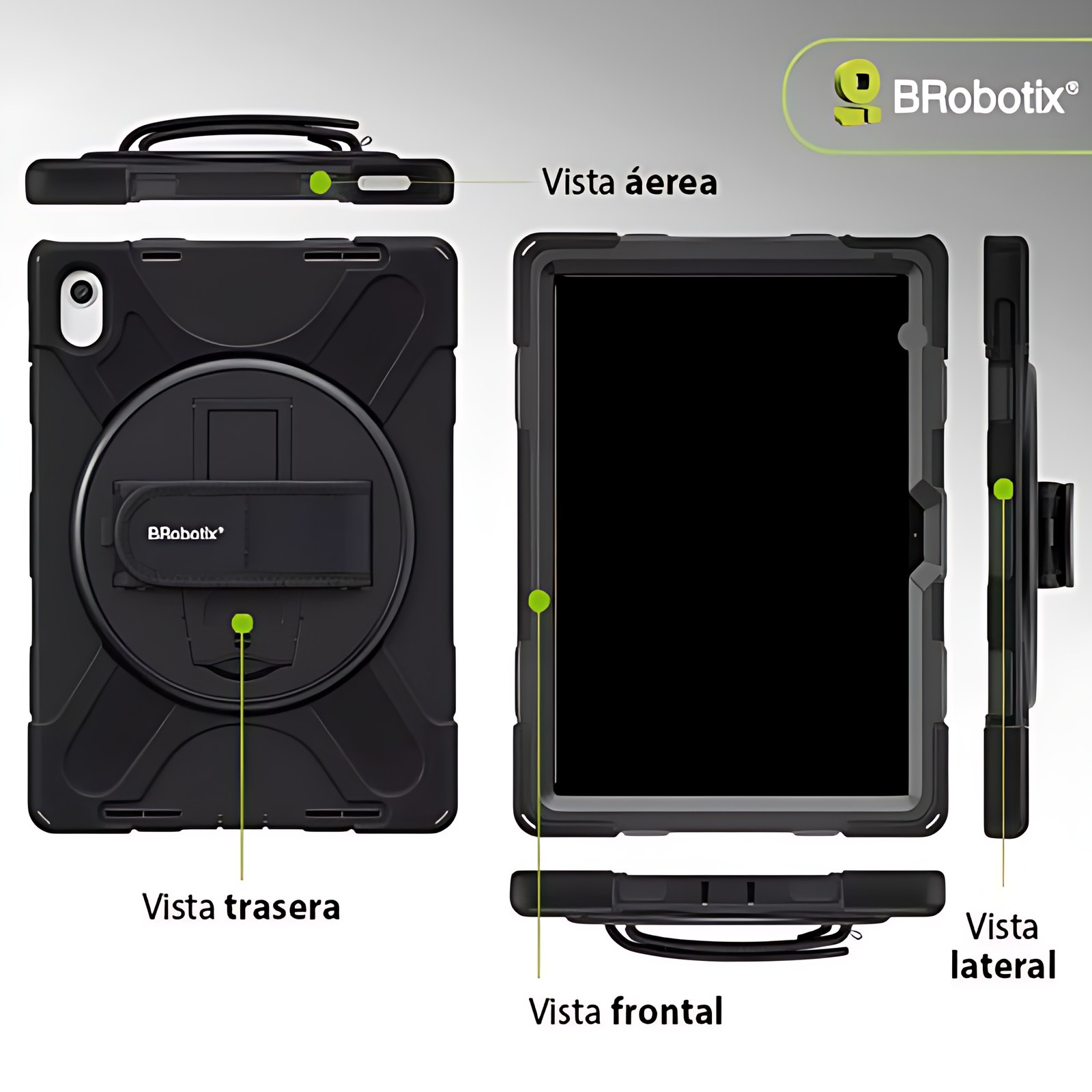 BRobotix FUNDA DE USO RUDO PARA TABLETA Apple® iPad® 11VA GENERACIÓN DE 11" (A16) AÑO 2025 (A3354, A3355, A3356) Protector para tableta, rugged case with hand strap, incluye correa de hombro y mica pr