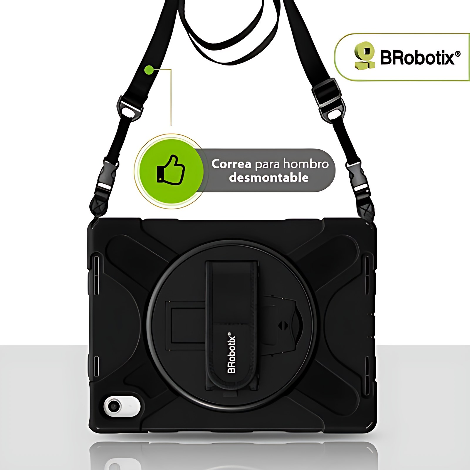 BRobotix FUNDA DE USO RUDO PARA TABLETA Apple® iPad® 11VA GENERACIÓN DE 11" (A16) AÑO 2025 (A3354, A3355, A3356) Protector para tableta, rugged case with hand strap, incluye correa de hombro y mica pr