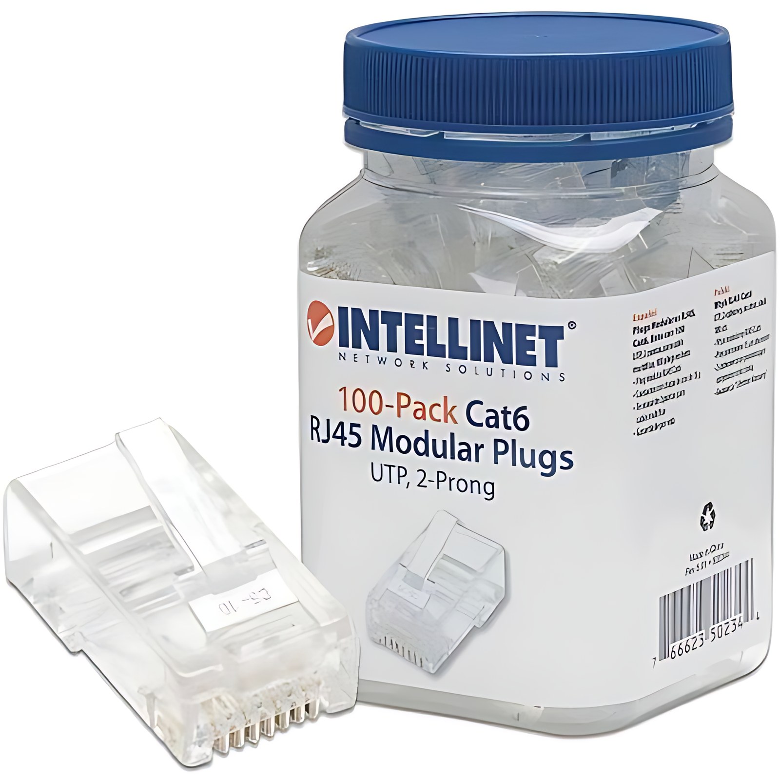 Plug Rj45 Cat6 Multifilar Utp Bote 100 Pzas Oro 15-Micras 100 Pzas – Intellinet Plug Rj45 Cat 6 Utp Multifilar 100 Pzas