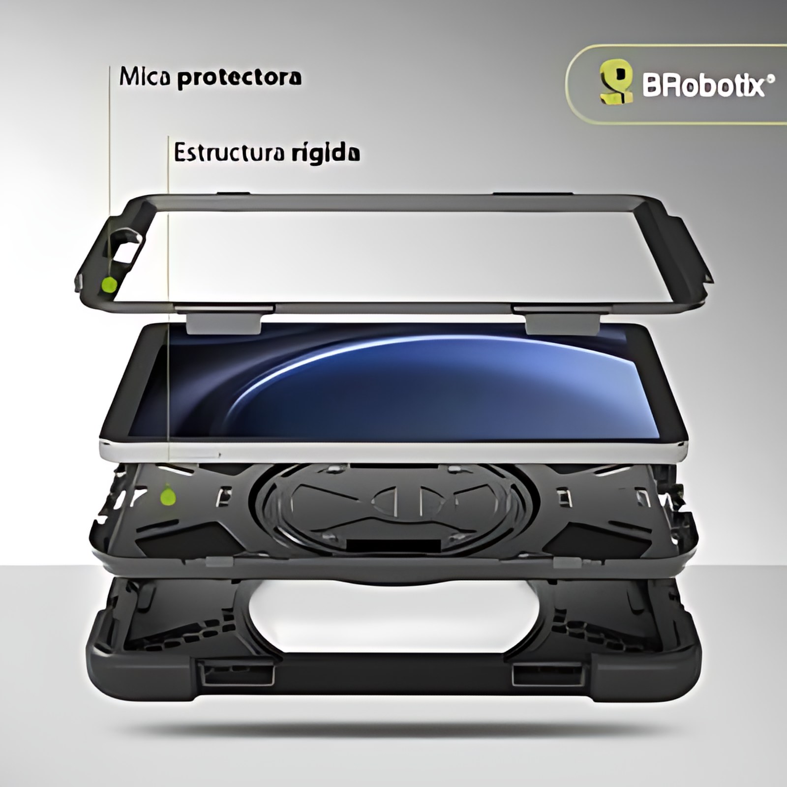Brobotix Funda De Uso Rudo Para Tableta Samsung® Galaxy Tab A11+ De 11″ (sm-X230). Incluye: Correa De Hombro Desmontable, Correa De Mano Ajustable Y Giratoria, Mica Protectora Para Pantalla, Soporte Para Escritorio, Soporte Para Lápiz óptico. Material: Policarbonato Y Silicón, Protector Para Tableta, Rugged Case With Hand Strap 360°, Color Negro,tableta Galaxy Tab A11, Funda Para Samsung Galaxy Tab A11, Carcasa Para Tablet Samsung, Protector Para Tableta Galaxy Tab A11, Funda Galaxy Tab A11, Carcasa Para Samsung, A11 Plus.