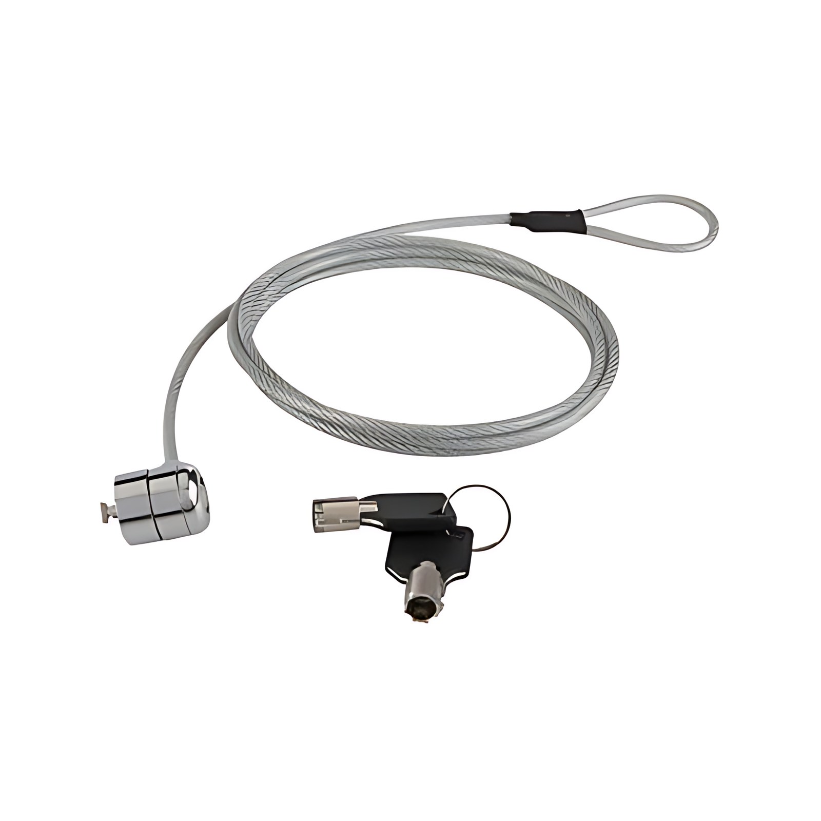BROBOTIX CANDADO DE SEGURIDAD PARA LAPTOP, PORTATIL TIPO K-SLOT DE LLAVE (TIPO T-BAR®) DE 1.8 METROS, CABLE DE ACERO DE 4MM DE DIÁMETRO RESISTENTE, COLOR PLATA