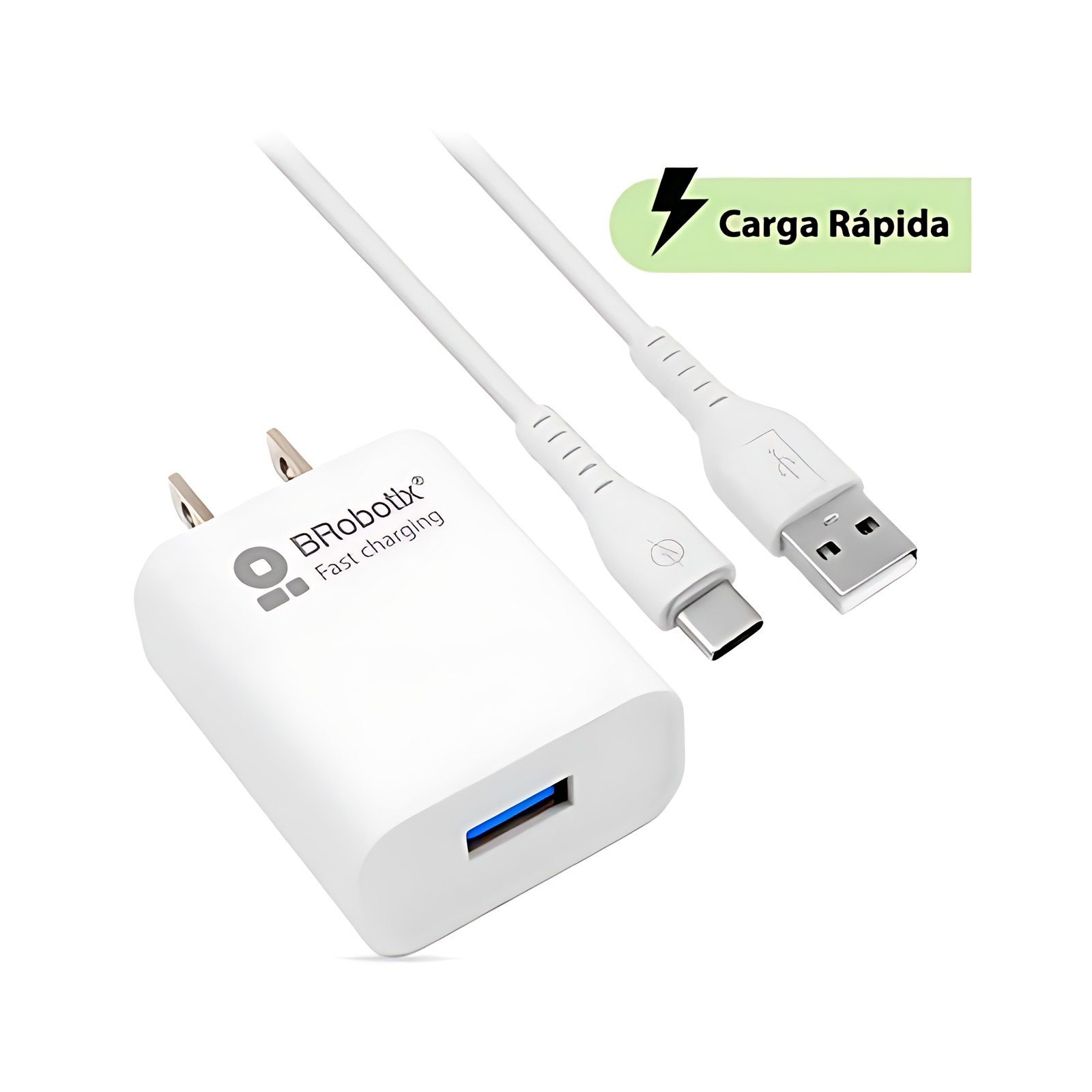 Brobotix Adaptador De Corriente, Cargador De Pared, Combo Usb De Carga Rapida, Cargador Usb 3.0 Para Pared + Cable Usb Tipo C Color Blanco – Adaptador Cable Corriente Alimentacion Telefono Celular – Usb Version 3.0 Fast Charging.