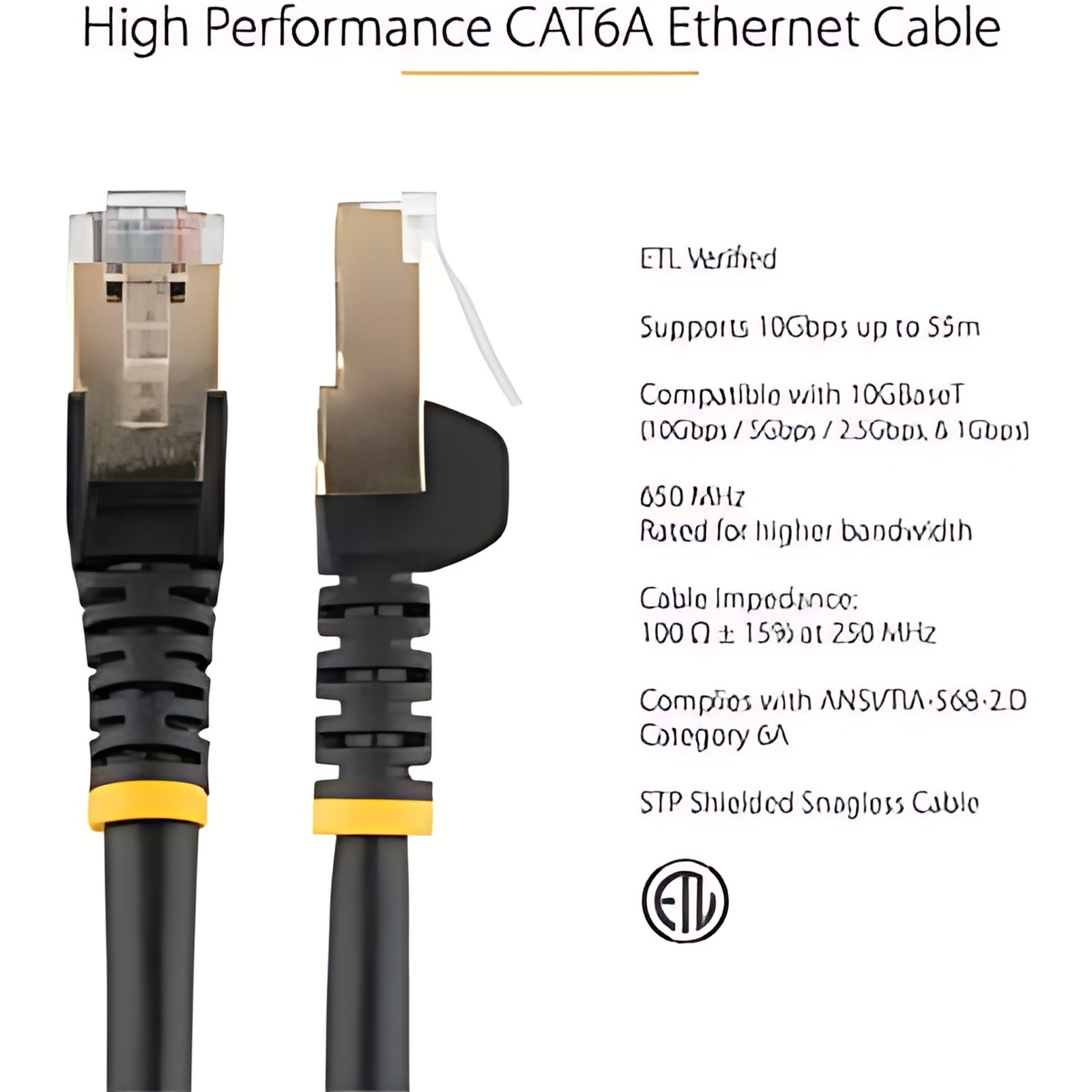 StarTech.com Cable de 1m CAT6a Ethernet Negro - Cable de red 10Gb Cat6a Snagless Blindado RJ45 PoE de 100W - 10GbE con Certificación UL/TIA - Cable for Base de conexión, Dispositivo de red, Portátil,