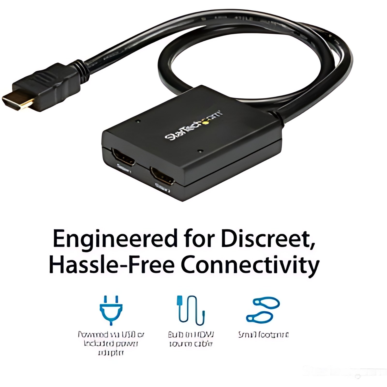 StarTech.com Divisor de Video HDMI de 2 Puertos - Splitter HDMI 4k 30Hz de 2x1 Alimentado por USB - a 30Hz - 3840 × 2160 - 1 x Entrada HDMI - 2 x Salida HDMI