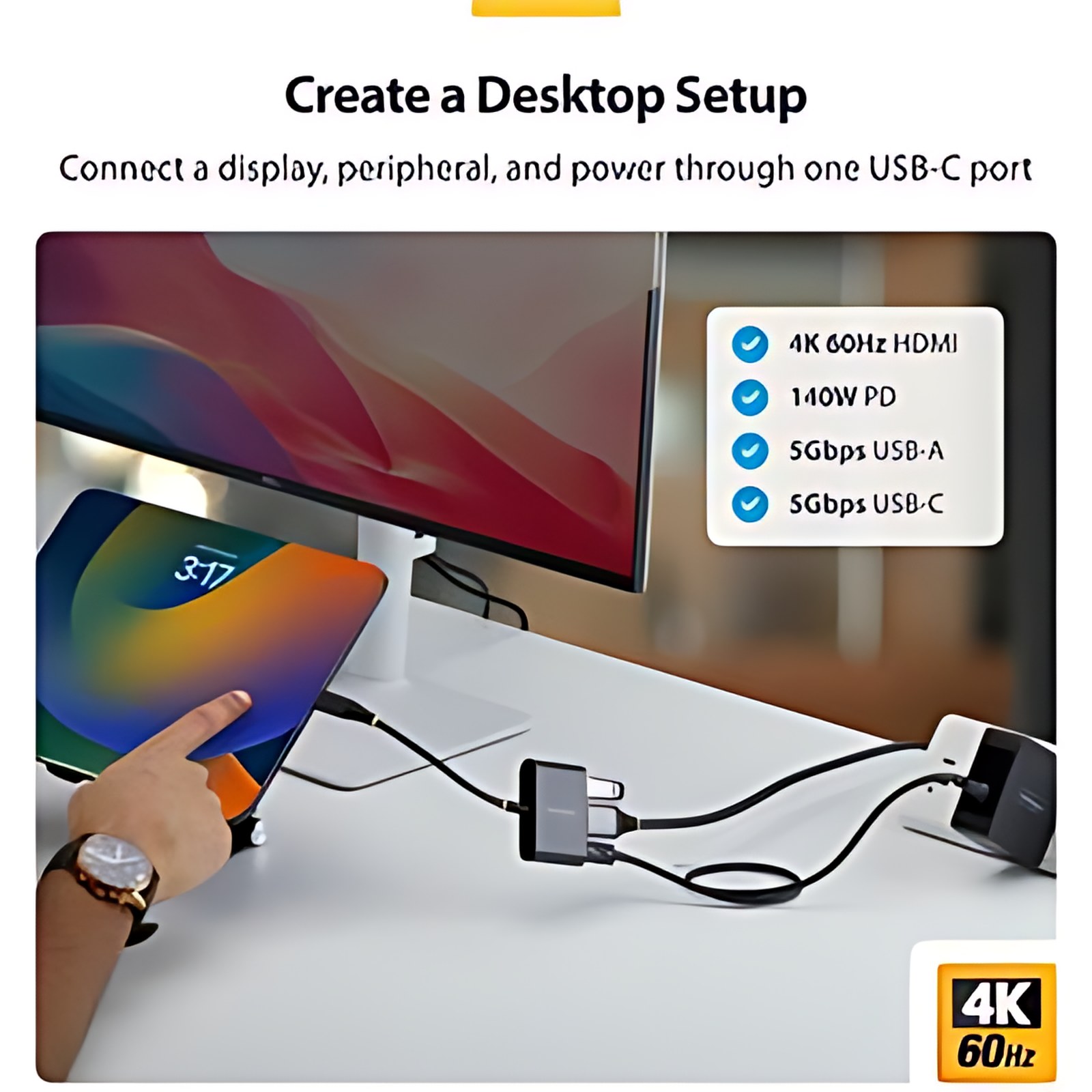 Startech.com Dock Hub Multipuertos Usb Tipo C A Hdmi – Adaptador Multipuertos Usb-C A Hdmi – Carga De 140w – 5gbps – 4k60hz – Negro – Dock Hub Multipuertos Usb Tipo C A Hdmi – Adaptador Multipuertos Usb-C A Hdmi – Carga De 140w – Hub Usb De 5gbps – Hdmi 4k60hz – Para Macbook / Dell / Thinkpad / Hp / Ipad – Negro