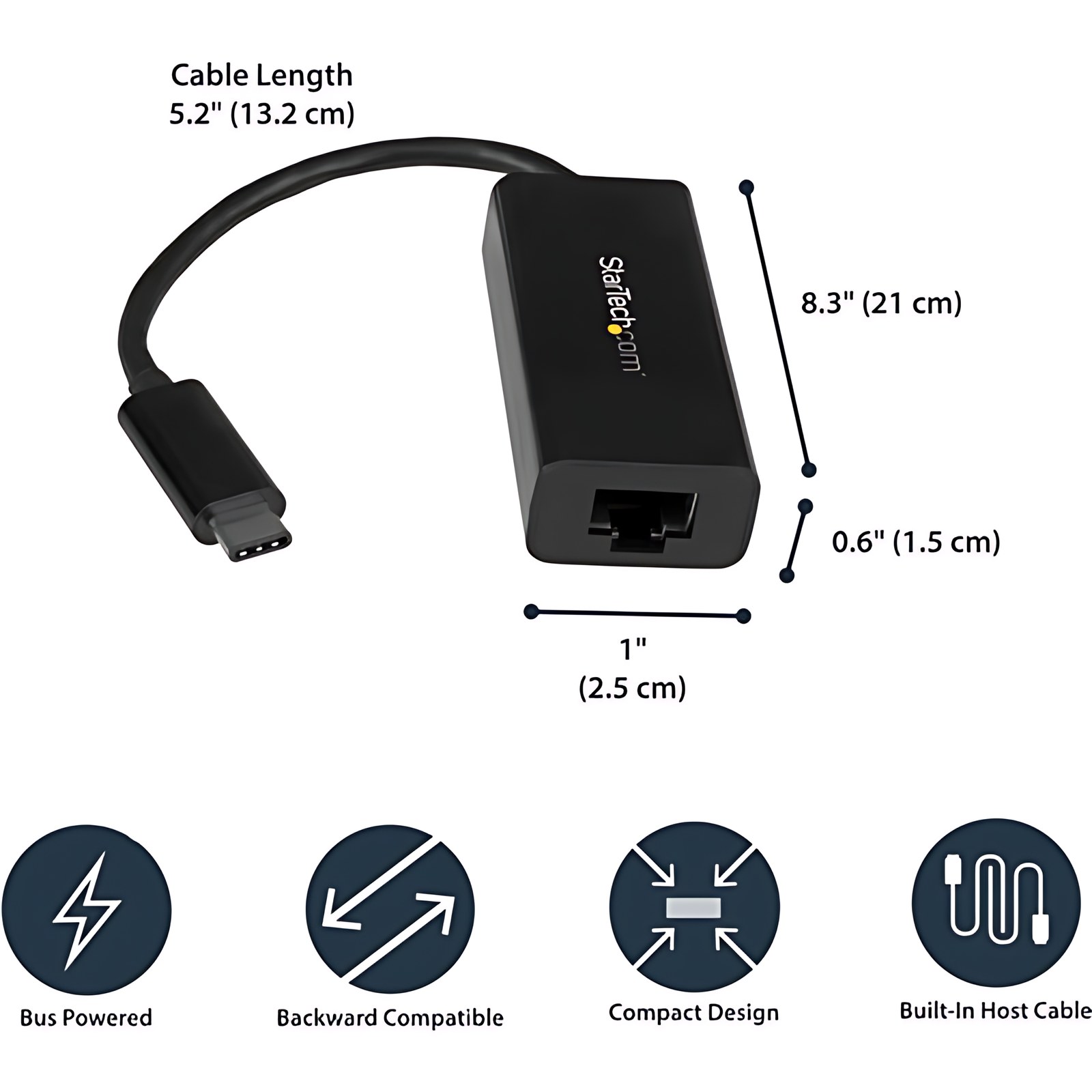 StarTech.com Adaptador de Red Ethernet Gigabit USB-C - Negro - Compatible con Thunderbolt 3 - Adaptador USB Tipo C a LAN RJ45 - Win y Mac - USB 3.1 - Realtek RTL8153 - 1 Puerto(s) - 1 - Par trenzado