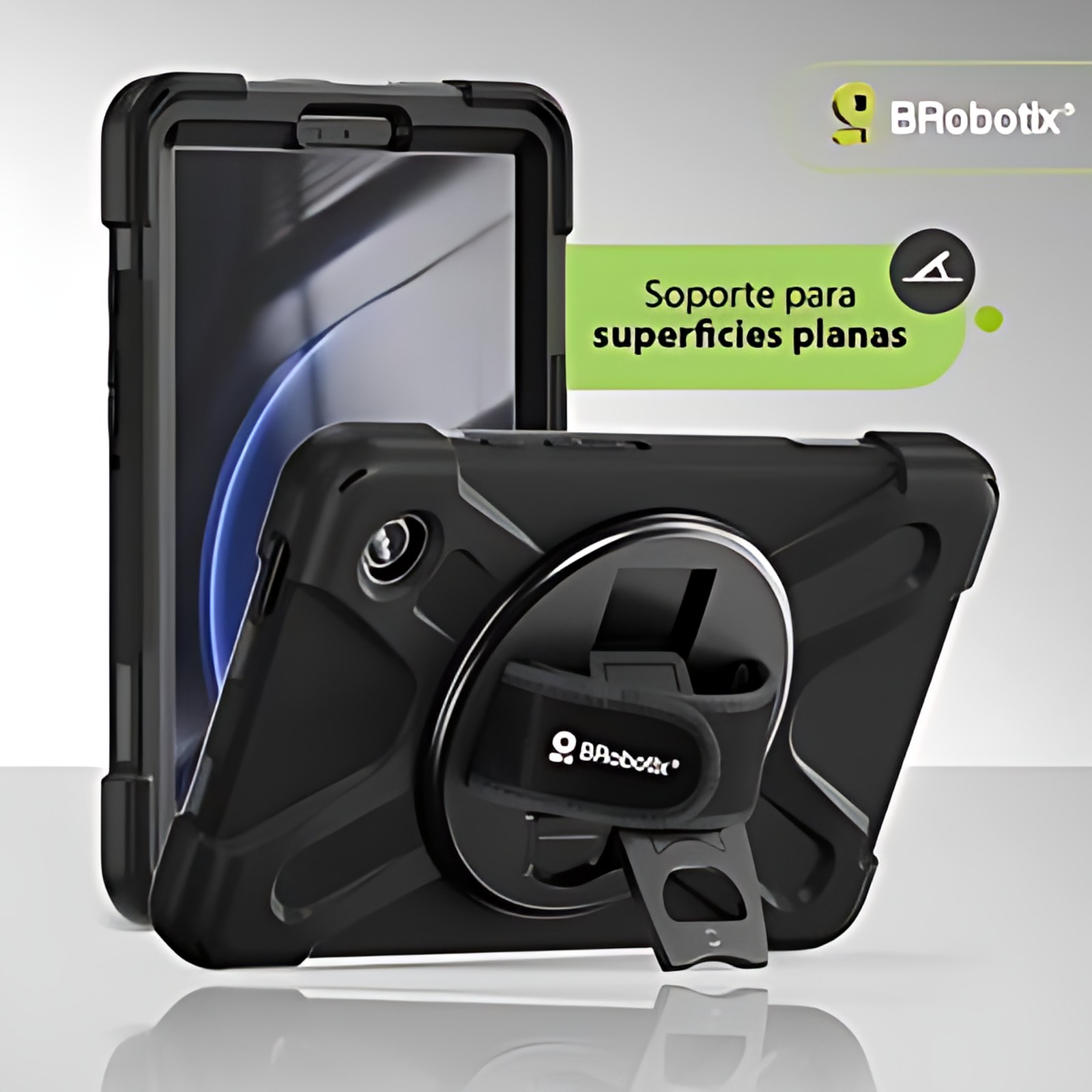 BRobotix FUNDA DE USO RUDO PARA TABLETA SAMSUNG® GALAXY TAB A9 DE 8.7" (SM-X110/X115/X117). INCLUYE: CORREA DE HOMBRO DESMONTABLE, CORREA DE MANO AJUSTABLE Y GIRATORIA, MICA PROTECTORA PARA PANTALLA,