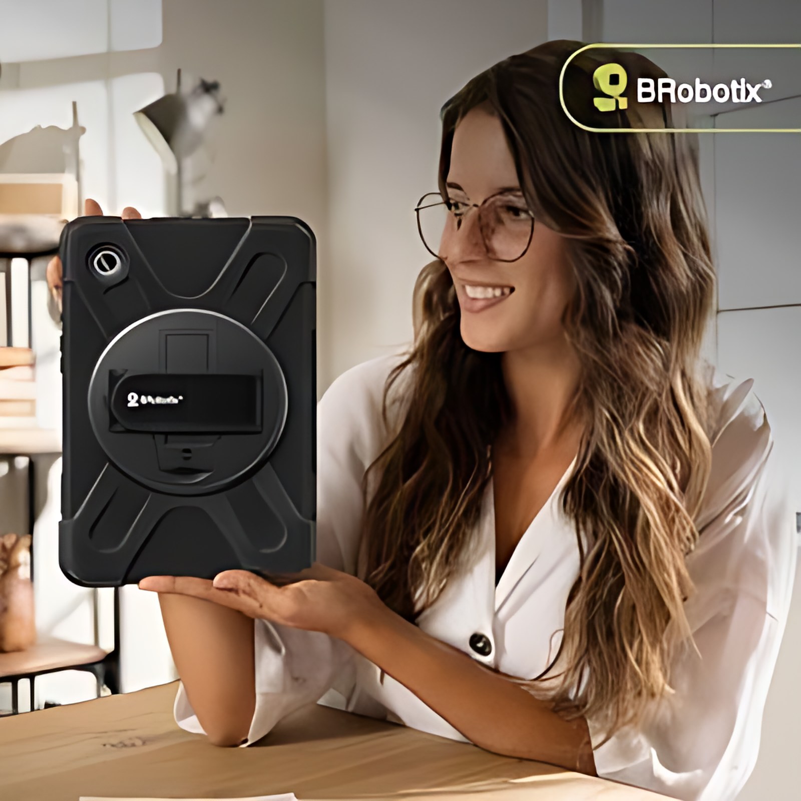 BRobotix FUNDA DE USO RUDO PARA TABLETA SAMSUNG® GALAXY TAB A9 DE 8.7" (SM-X110/X115/X117). INCLUYE: CORREA DE HOMBRO DESMONTABLE, CORREA DE MANO AJUSTABLE Y GIRATORIA, MICA PROTECTORA PARA PANTALLA,
