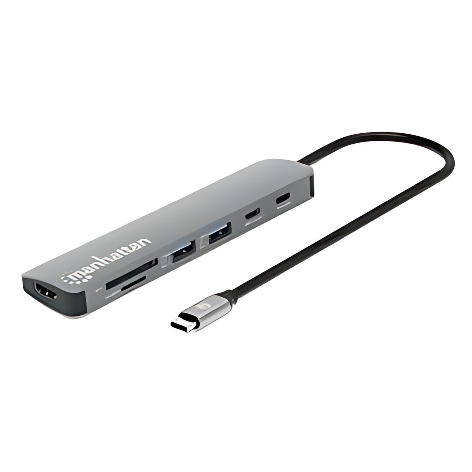Docking Station USB-C 7 en 1 con HDMI 4K, USB 3.2 Gen 1 Tipo-C Macho a HDMI (4K@60Hz), dos puertos USB-A (5 Gbps), USB-C Power Delivery (100 W), USB-C Data (5 Gbps) y lector de tarjetas SD/microSD, al