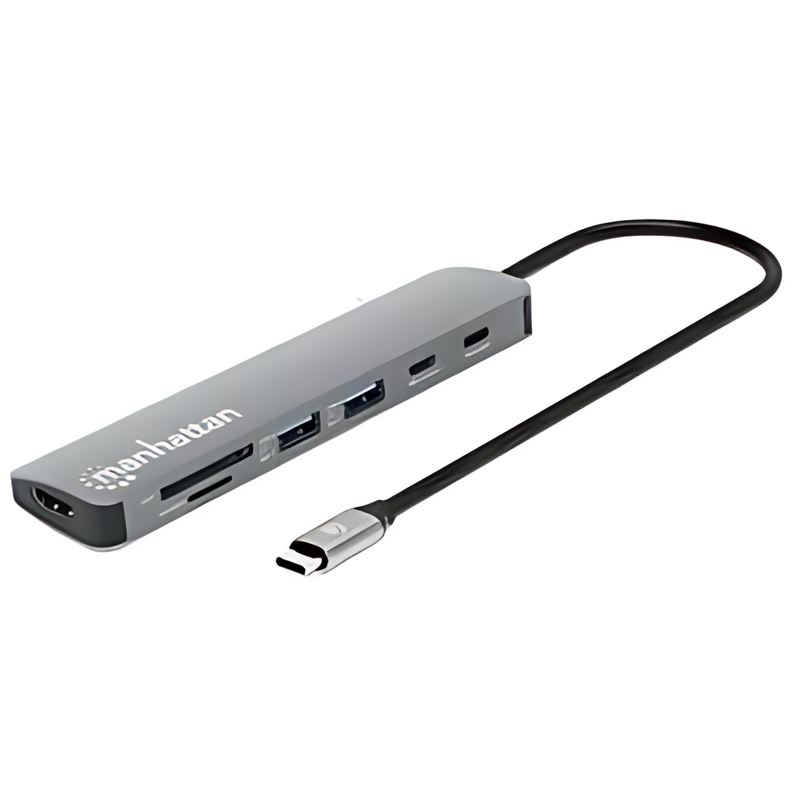 Docking Station USB-C 7 en 1 con HDMI 4K, USB 3.2 Gen 1 Tipo-C Macho a HDMI (4K@60Hz), dos puertos USB-A (5 Gbps), USB-C Power Delivery (100 W), USB-C Data (5 Gbps) y lector de tarjetas SD/microSD, al