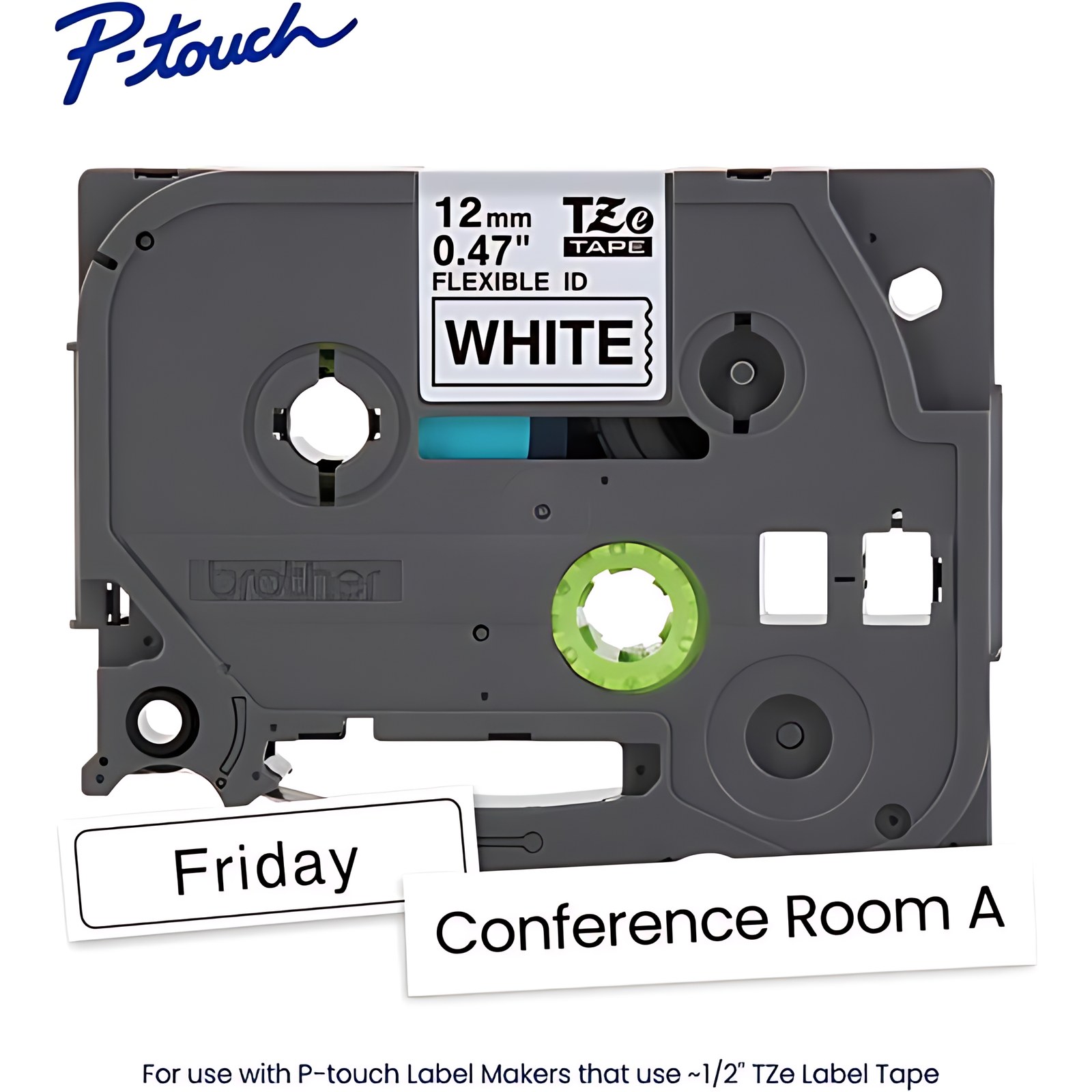 Brother P-Touch Cinta Para Etiquetas – 12mm Ancho – Blanco – Poliéster – Laminada – 1 Solamente