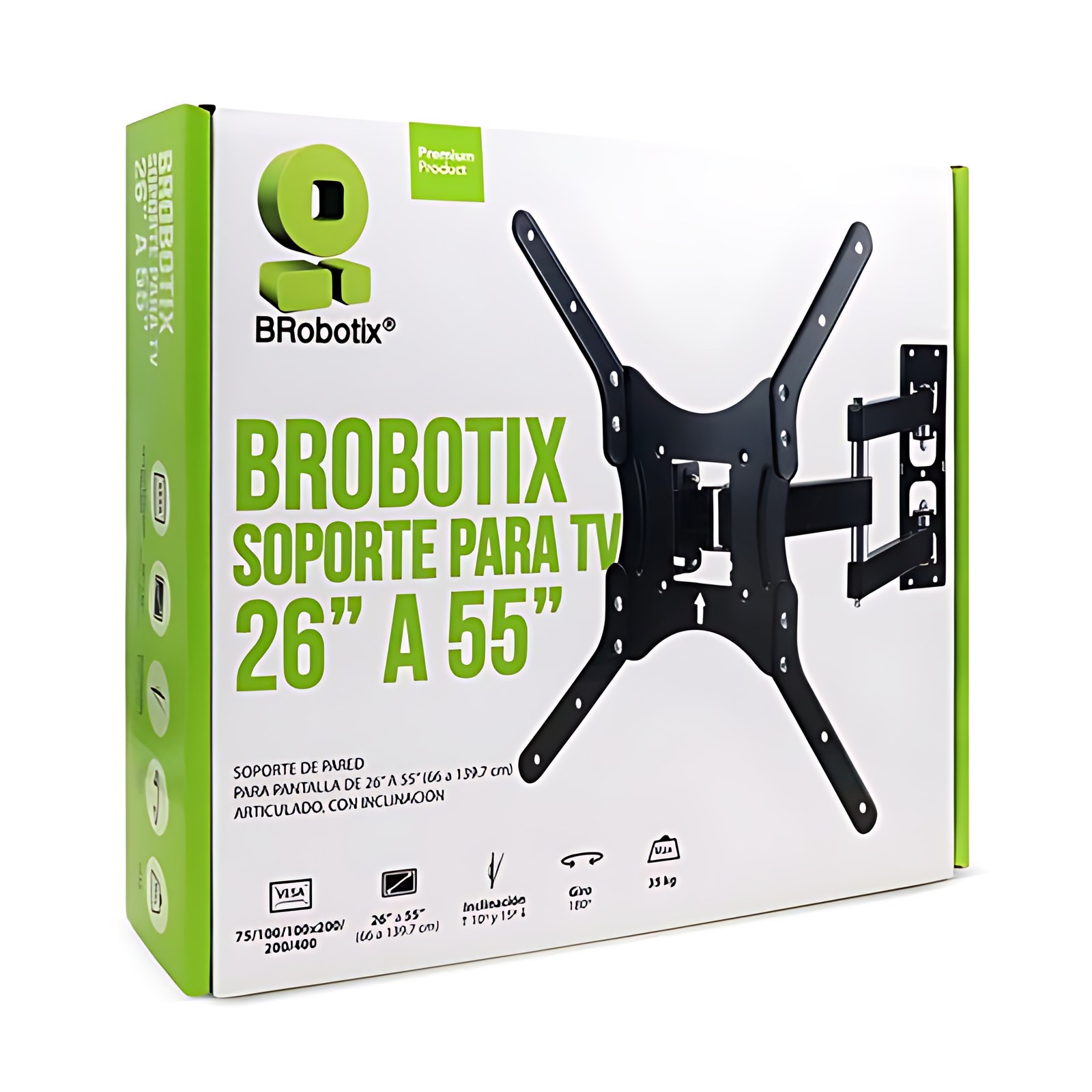 Brobotix Soporte De Pared Para Tv De 26″ A 55″, Articulado Con Inclinación, Soporta Hasta 35 Kg – Vesa 75×75, 100×100, 150×150, 200×200, 300×300, 400×400. Smart Tv, Soporte Para Tv , Soporte Para Pared Tv, Soporte Tv, Soporte Universal, Pantalla Tv, Soporte Fijo. Compatible Con Pantallas Lg® , Hisense® , Samsung® , Sansui®, Soporte De Pantalla,  Soporte Para Pantalla, Led, Pulgadas, Smart Tv, Smart Led Lcd, Vesa, Pantalla De Plasma.