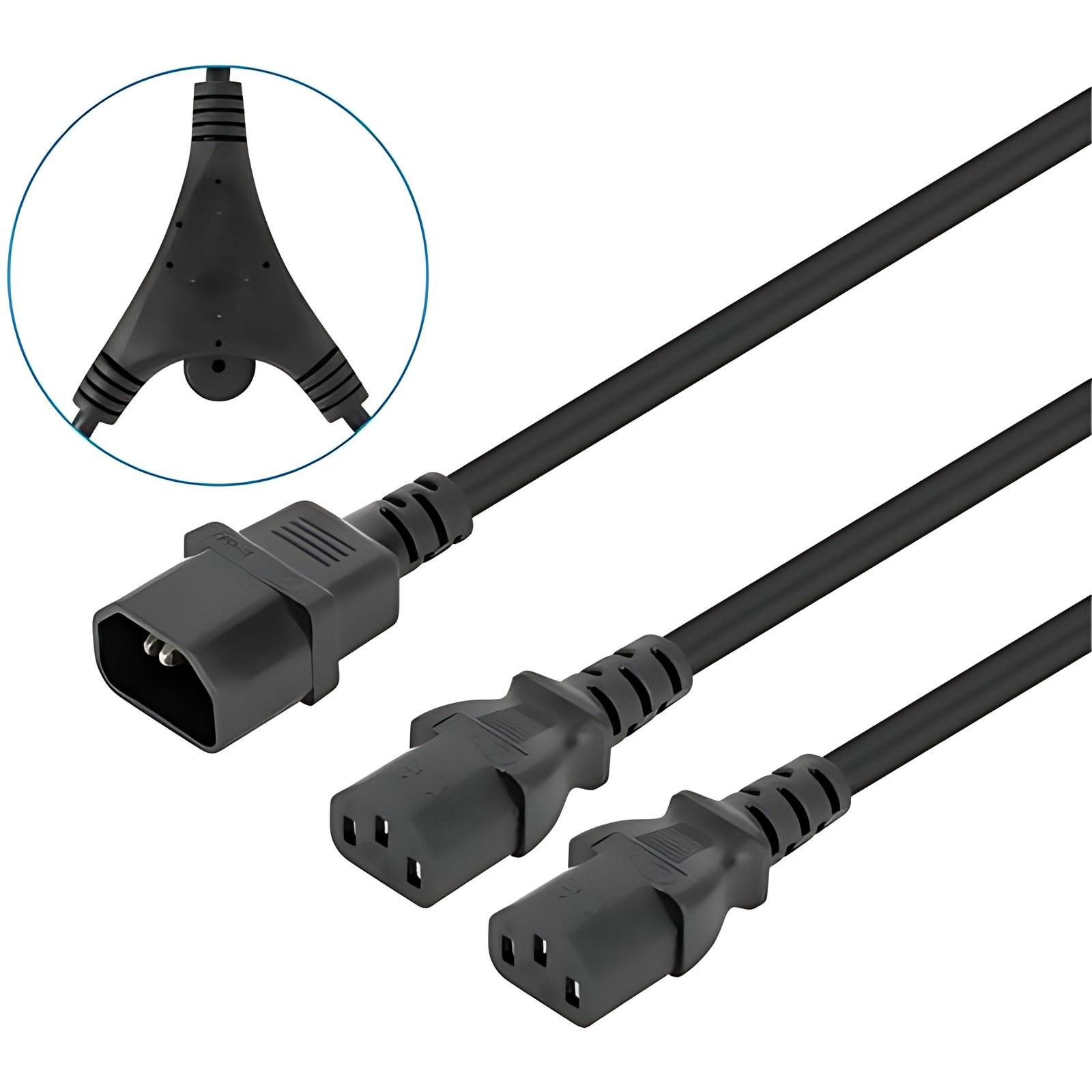 Cable De Alimentación Divisor En Y, Un Conector C14 A 2 X C13, 1.8 M, Cable De Alimentación Doble Con Dos Conectores C13 Hembra A C14 Macho, 10 A, 250 V, Alimenta Dos Dispositivos Desde Un Pdu O Toma De Un Ups, Negro – Para Unidad De Distribución Eléctrica, Ups, Servidor De Bastidor, Sistema De Almacenamiento, Servidor, Pc, Monitor, Bastidor – Iec 60320 C13 / Iec 60320 C14 – 250 V Ca / 10a – Interior – Negro – Trabajo Pesado