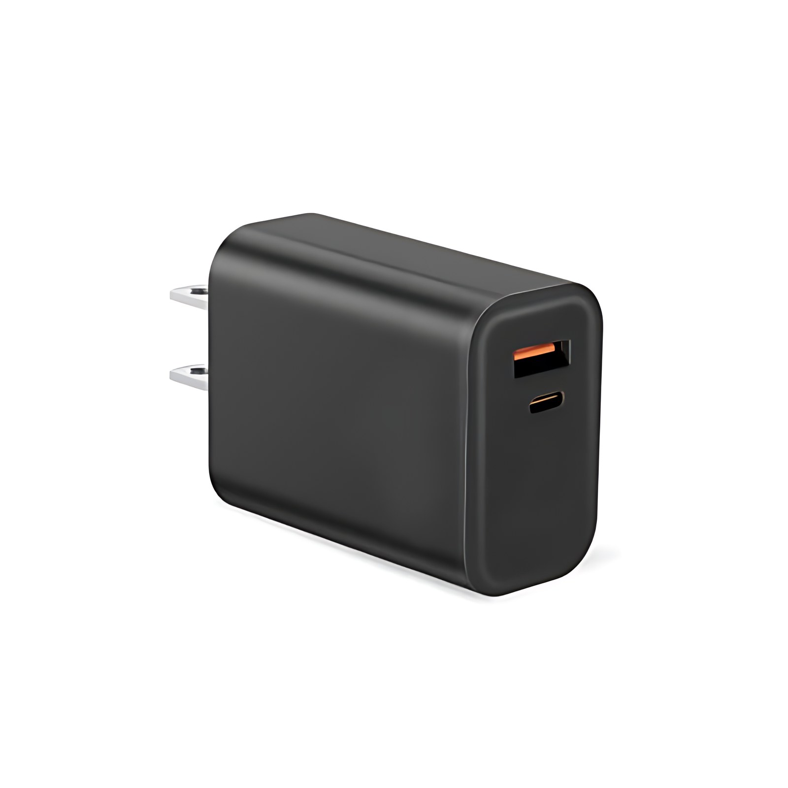BROBOTIX CARGADOR GaN DE 45W DUAL, UN PUERTO USB 3.0 Y UN PUERTO TIPO C. Ideal para cargar hasta dos dispositivos simultáneamente. Su tecnología GaN reduce el calor y mejora la eficiencia, ofreciendo