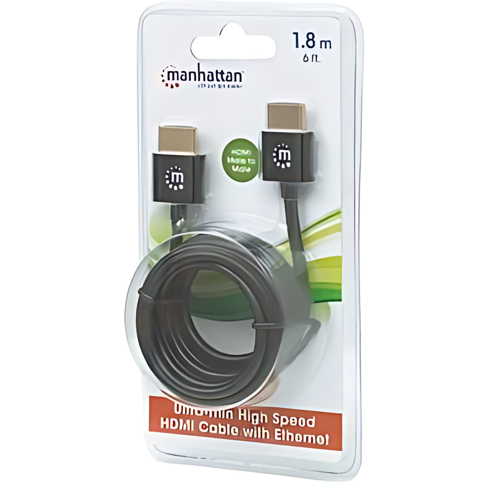 Manhattan Cable HDMI 2.0 ultradelgado M-M 1.8M BL - Cable for Reproductor Blu-ray, Consola de juegos, Receptor estéreo, PC, Dispositivo de audio/vídeo, TV - 18Gbit/s - Admite hasta3840 x 2160 - Apanta
